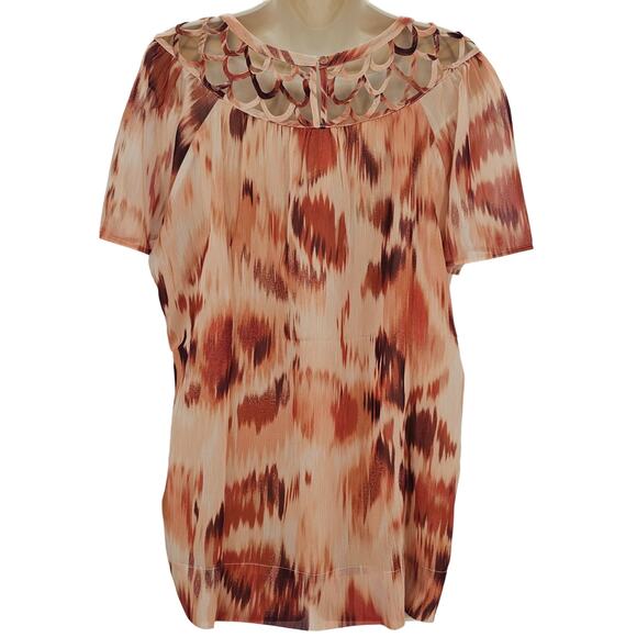 Daniel Rainn Womans size XL Short Sleeve Cutout Yoke Top Brown Round Neck NEW - Picture 4 of 8